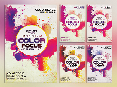 COLOR FOCUS PHOTOSHOP FLYER POSTER TEMPLATE abstract art aesthetic art colors design diverse community freedom graphic design holi festival illustration music festival photoshop template rainbow
