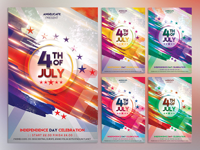 4TH OF JULY PHOTOSHOP FLYER/POSTER TEMPLATE abstract art america colors design flyer freedom graphic design holi festival independenceday music festival photoshop template poster red and blue usa