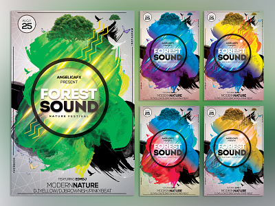 FOREST SOUND NATURE FESTIVAL PHOTOSHOP POSTER/FLYER TEMPLATE abstract art colors edm forest forest sound graphic design green holi festival itunes music festival nature nature festival photoshop template soundcloud spotify