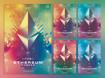 ETHEREUM FORCES NFT ARTWORK PHOTOSHOP FLYER POSTER TEMPLATE abstract art branding colors design ethereum graphic design holi festival illustration music festival nft photoshop template techno