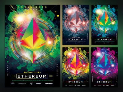 ETHEREUM REGGAETON NFT ARTWORK PHOTOSHOP FLYER POSTER TEMPLATE abstract art colors design ethereum future graphic design holi festival illustration metaverse music festival nft nft art photoshop template reggaeton retrowave vaporwave