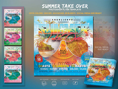 SUMMER TAKE OVER FLYER TEMPLATE abstract art colors design edm electro flyer graphic design holi festival music festival nightclub photoshop template summer techno trance tropical