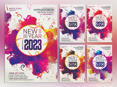 2023 NEW YEAR ART FESTIVAL FLYER 2023 abstract art colors design graphic design holi festival music festival new year nye photoshop template
