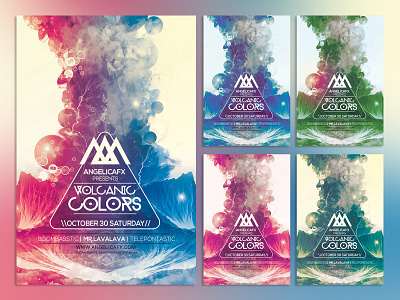 Volcanic Colors Photoshop Flyer Template abstract art colors design flyer graphic design holi holi festival illustration illustration art music festival photoshop template poster poster design volcano