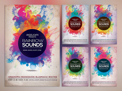 Rainbow Sounds Flyer Template abstract art colors crayon design flyer graphic design holi holi festival illustration art minimal music pallette photoshop template poster rainbow sounds watercolor