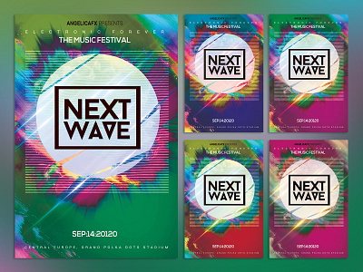 Next Wave Photoshop Flyer Template abstract art colors design flyer glitch colors graphic design holi festival illustration art music festival next wave photoshop template poster design summer synthetic synthwave