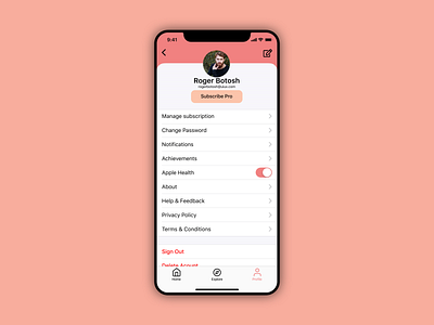 Yoga app - Profile screen