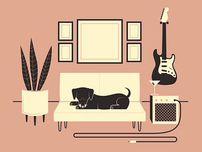 Zoe // Gig Poster WIP amp design dog gig poster illustration mid century poster design stratocaster vector