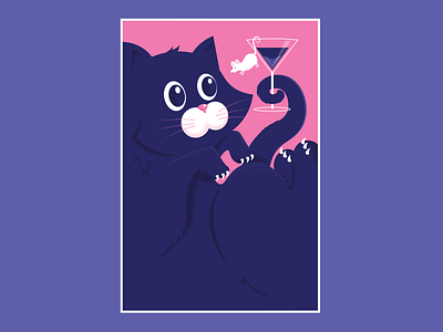 The mouse tells the cat that he is not a garnish. animals cats cute design illustration martini mouse postcard vector