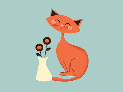 Mid-Century Cat cat design digital art flower illustration illustrator mid century vector