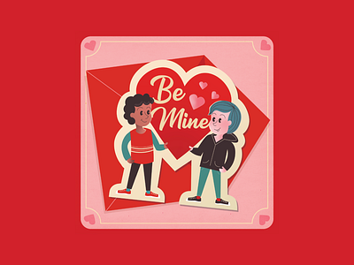 Be Mine characters design illustration pink red shading typography valentine vector