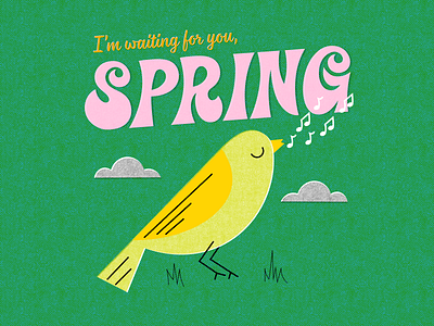 Spring bird design halftones illustration retro spring typography vector vintage