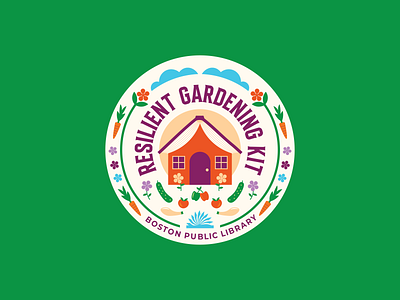 Boston Public Library Resilient Gardening Kit Logo 2021 books design flowers gardening house illustration library logo typography vector vegetables