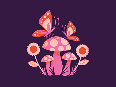 Mushrooms and Butterflies art butterflies design flowers gig poster illustration mushrooms nature poster design vector
