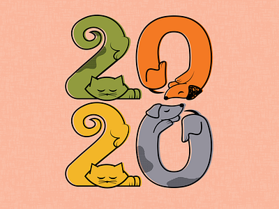 Happy 2020! art cats design dogs illustration typography vector