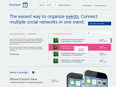 Eventizer blue concept design event idea pink pitch self web