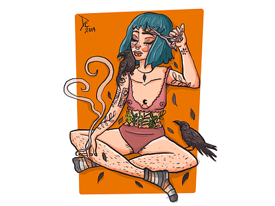 girl crow illustration