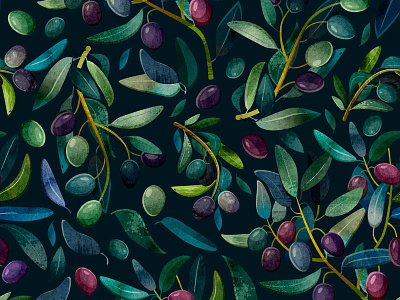 Olive art botanical design fabric flower illustration pattern print textile watercolor