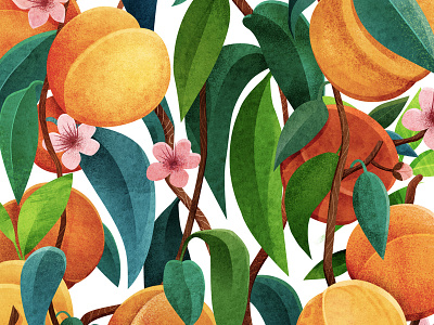 Peach botanical design fabric flower food illustration illustrator nature pattern plant print