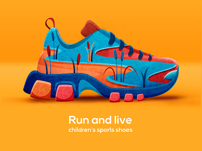 RUN AND LIVE. Shoes concept. art branding design illustration pattern print run shoes sneaker sneakers sport texture watercolor