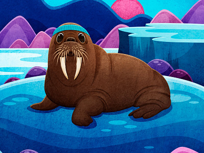 Walrus animal book cartoon character children illustration illustrator person print texture walrus watercolor