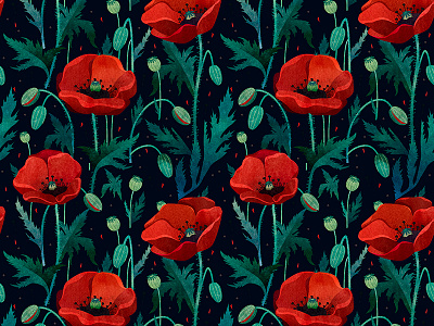 Poppy pattern background design flower illustration illustrator pattern print red textile texture