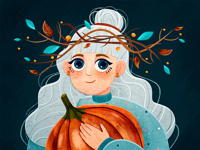 DRAWINYOURSTYLE art autumn character design face girl illustration illustrator person pumpkin watercolor woman