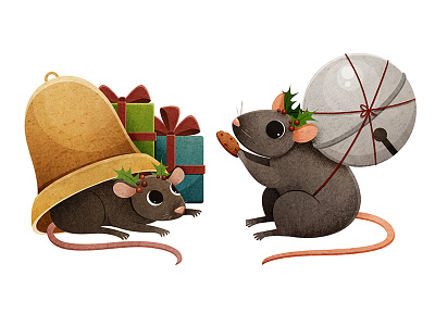 Christmas mice animal art character christmas design holiday illustration illustrator mouse new year print watercolor xmas card