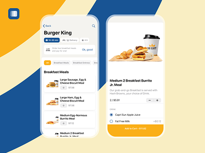 Burger King - Fast Food Delivery app blue branding burger king chicken coffee delivery design food fries ios mobile app real app sketch ui kit wireframing yellow