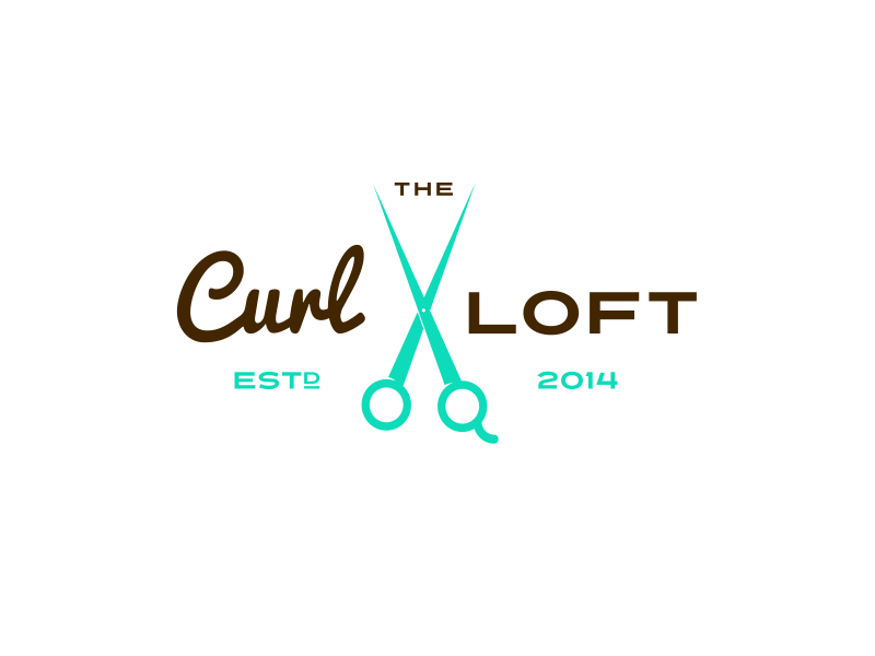 The Curl Loft masthead hair salon lettering letters logo salon script