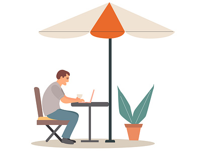 Freelancer young man working outside the home design freelance freelancer illustration illustrator vector vectorart