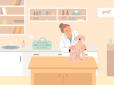 Veterinarian treats a pet. Veterinary clinic, health service or character design design illustration illustrator pet treats vector vectorart veterinarian veterinary clinic
