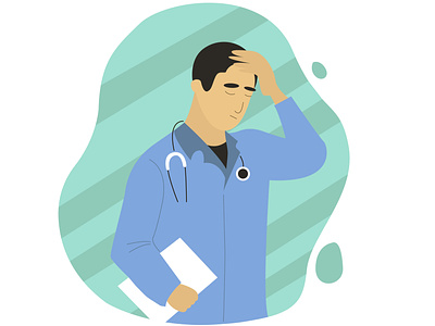 Male medical worker holding his head, feeling unwell. character character design design illustration иллюстрация книга