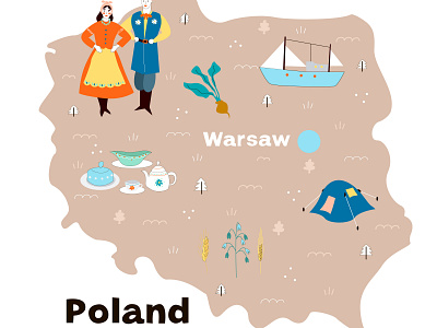 Poland flag flat hand drawn vector illustration. Names of letter