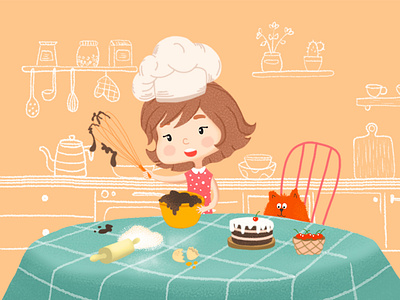 girl cook preparing a cake