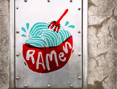 Ramen on Metal bowl design designer designer logo flat food foodillustration icon illustration linocut printmaking ramen screenprint