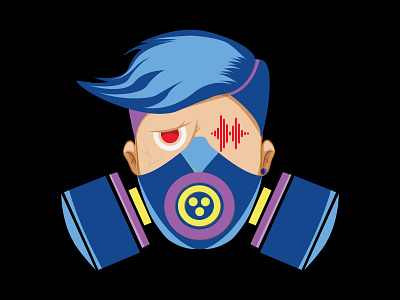Boy with a smoke mask blue boy design illustration purple red red eye smoke mask sound wave vector vector art yellow young