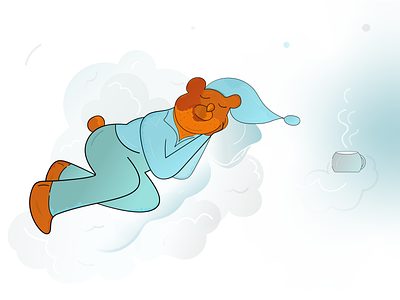 A bear dressed in a blue night-suit and a nightcap animal bear bed blue closed eyes clouds cup dream flat hot drinks illustration napping night suit nightcap pillow shut eyes sleep sleeping bear smoke vector