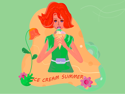 A girl eating an ice cream on a summer day