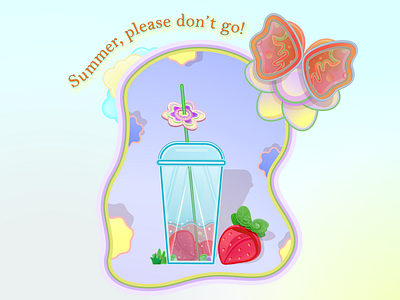 Summer forever butterfly cocktail drink flat flowers happiness illustration joy lettering relax strawberry summer sun tube