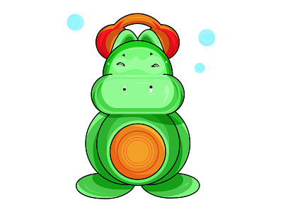 Green hippo animal blue bubbles colorful cute hippo enjoying the music enojoying life fun green behemoth green hippo happiness hippo with headsets listening to music music music disk orange headsets smile smiling hippo vector behemoth vector hippopotamus