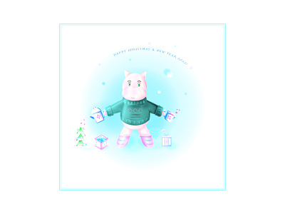 A moomin preparing to celebrate New Year and Christmas 2022 box card cartoon celebration childish christmas christmas tree congratulation funny holiday illustration merry moomin new year present snow toy ball web winter