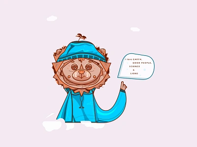 My inner voice represented as smiling weird lion animal background blue cat comics cute feline flat funny hat lion lion mane love predator print smiling speech bubble vector wallpaper web