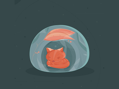 Vector little fox sleeping in a burrow.