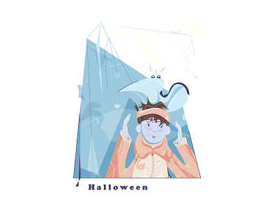 Halloween has come abstract bat boy cartoon funny halloween ghosts greeting card halloween halloween card hands head holiday horror isolated people smile vector