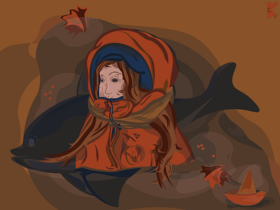 autumn vs summer autumn design dolphin flat girl illustration summer vector web