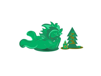 green_creature with new_year_tree design flat green illustration new year stickers vector web