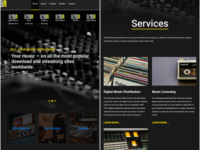 Website Design for Music Licensing platform website design ui dark theme