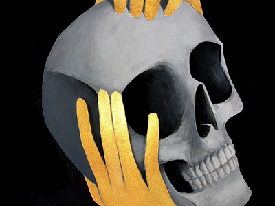 Wealth acrylics art artist artwork death gold hands head painting skull