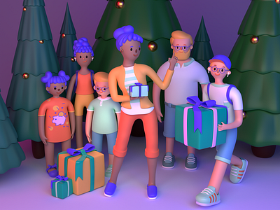 Merry Christmas ⛄️🎄❄️ | 3D Illustration for Strive 3d blender blender3d character christmas family fintech illustration